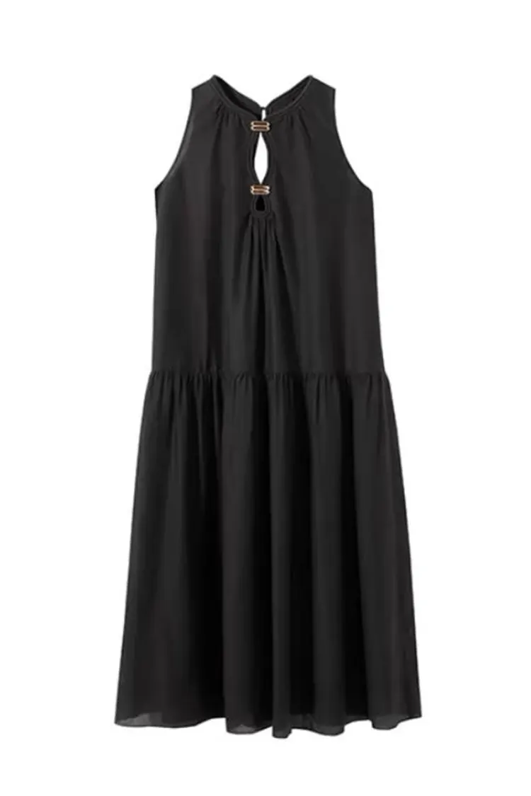 Vestido feminino de escritório com vestido leve vazado