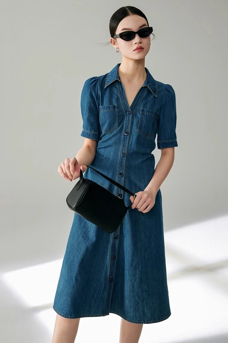 Vestido Feminino Jeans Algodão Elegante