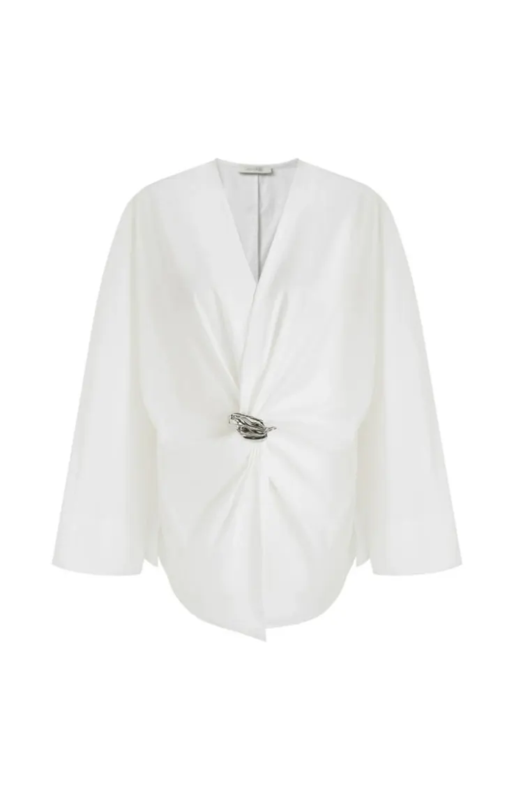 Blusa feminina de festa com fivela de metal