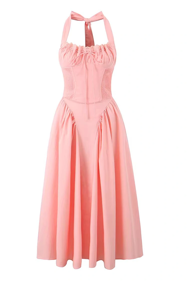 Vestido midi feminino de algodão rosa
